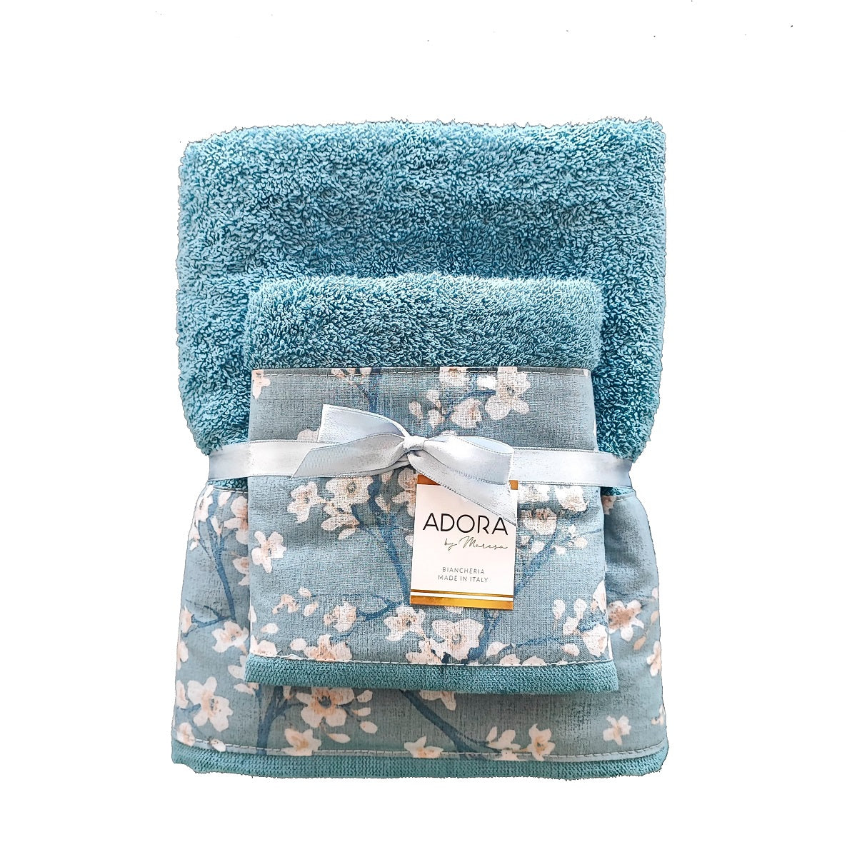 Set 2 Asciugamani bagno spugna cotone mod.JAPAN azzurro