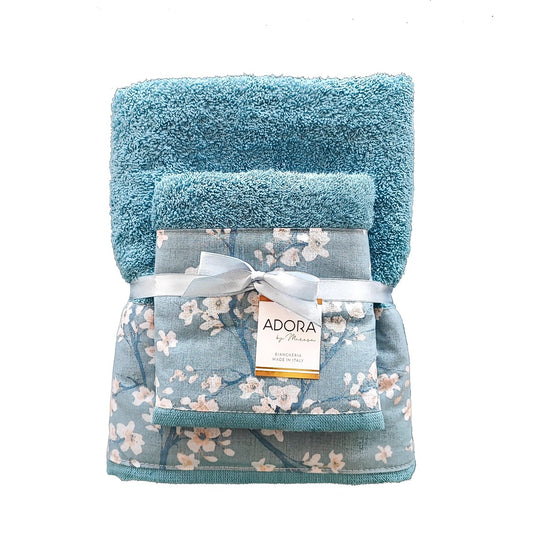 Set 2 Asciugamani bagno spugna cotone mod.JAPAN azzurro