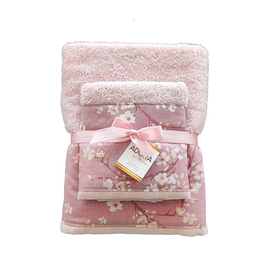 Set 2 Asciugamani bagno spugna cotone mod.JAPAN rosa