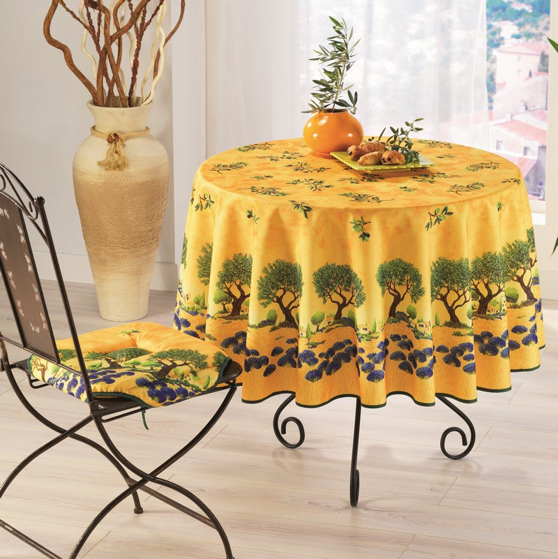 Tovaglia Antimacchia Fantasia Arbre Olivier Giallo – Solare, facile da pulire e senza stiro