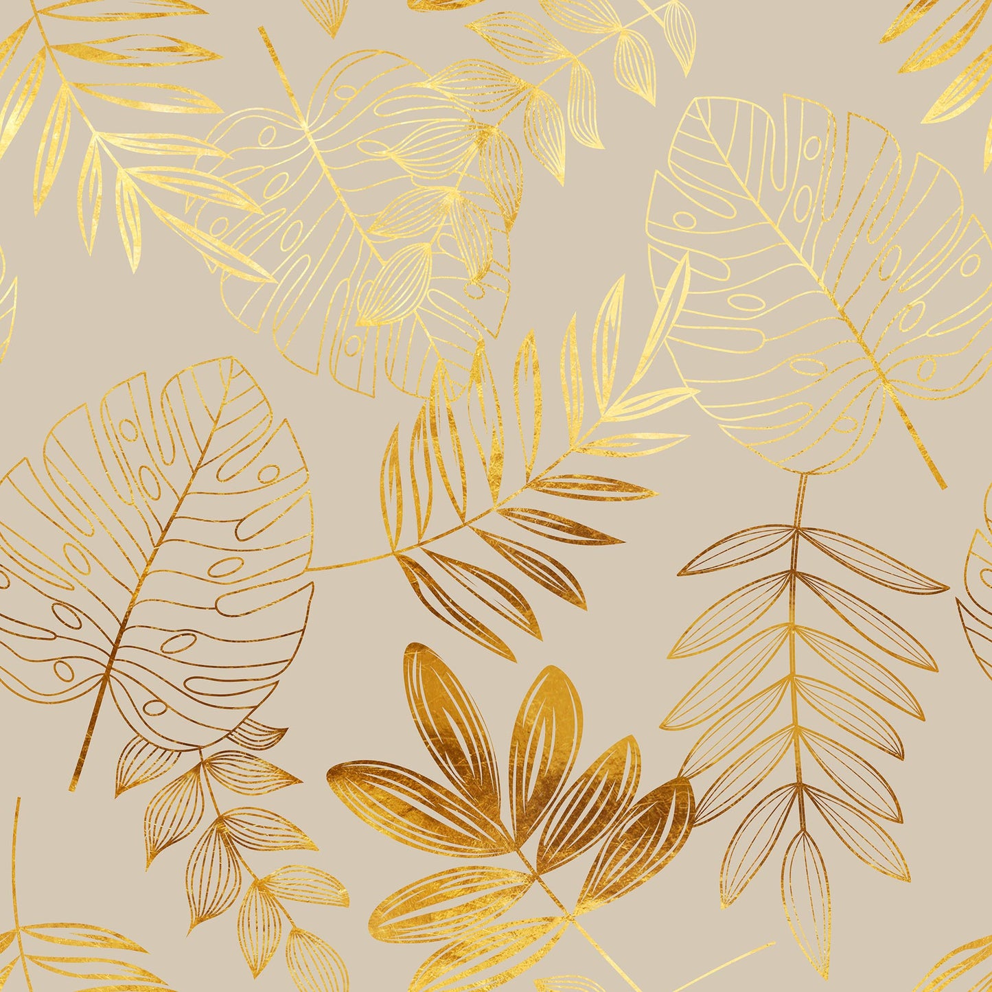 Fantasia tovaglia antimacchia beige e oro con decoro botanico dorato in lurex