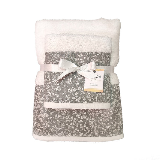 Set 2 Asciugamani bagno spugna cotone mod.SOPHIE grigio