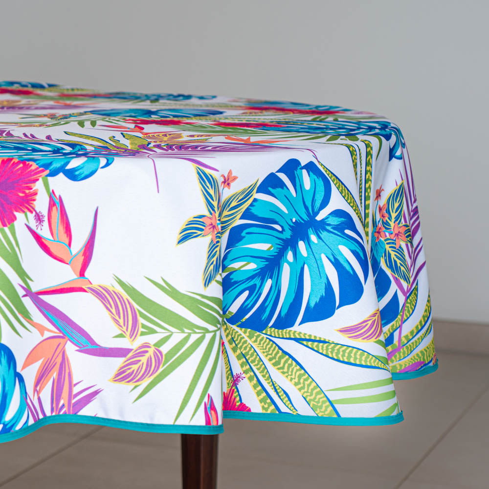 Tovaglia antimacchia rotonda verde con fantasia tropicale moderna