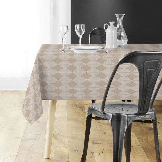 Tovaglia antimacchia geometrica beige chiaro rettangolare sobria e senza stiro