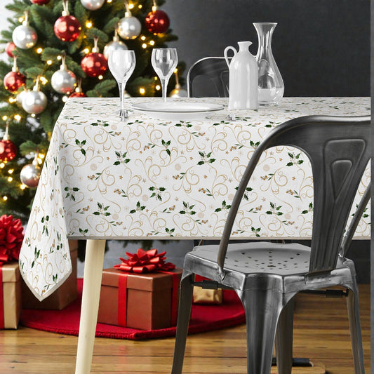 Tovaglia Antimacchia Natalizia, bianco e oro – LOOPS