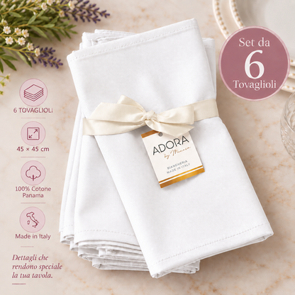 Set 6 Tovaglioli in Cotone Panama – Bianco