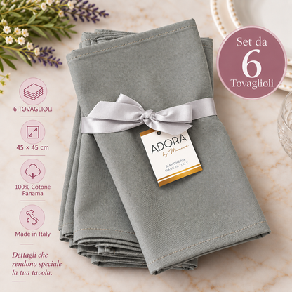 Set 6 Tovaglioli in Cotone Panama – Grigio