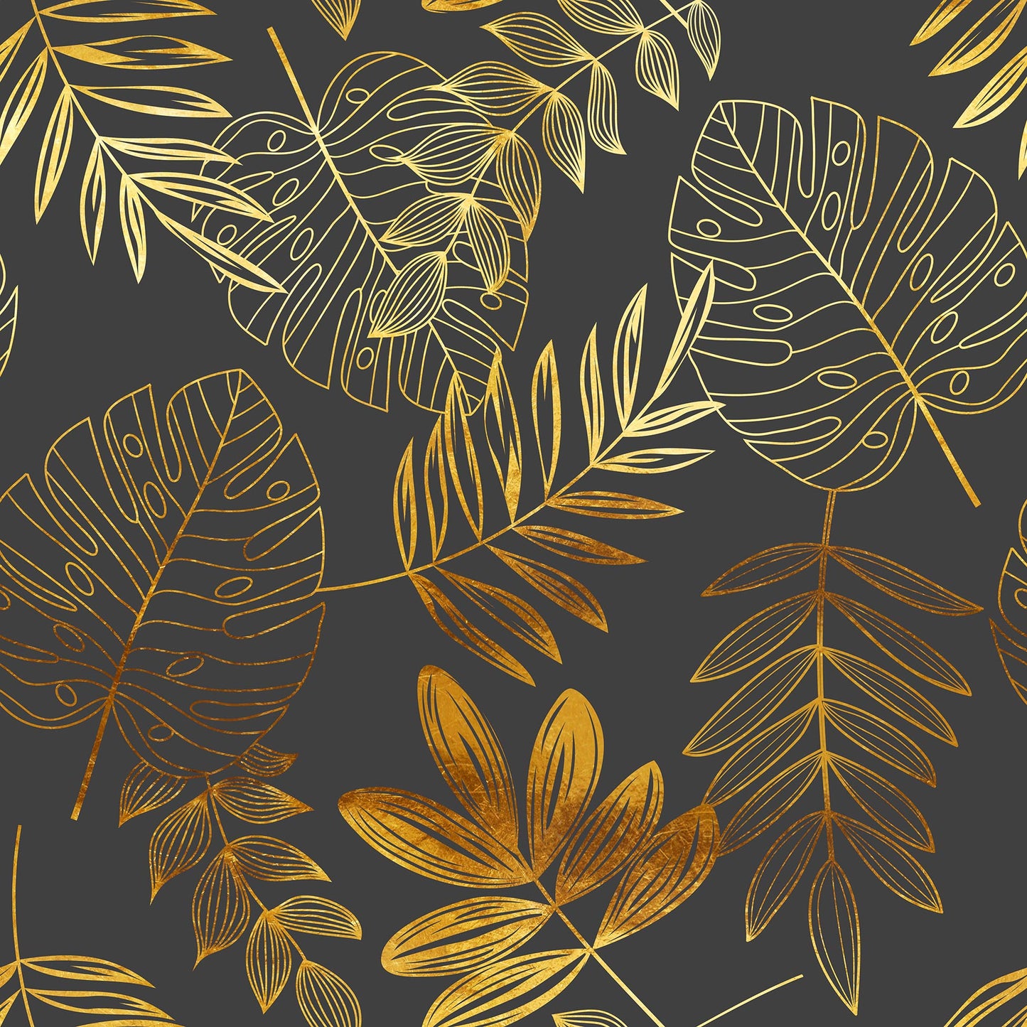 Fantasia tovaglia antimacchia antracite e oro con decoro botanico dorato in lurex