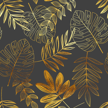 Fantasia tovaglia antimacchia antracite e oro con decoro botanico dorato in lurex