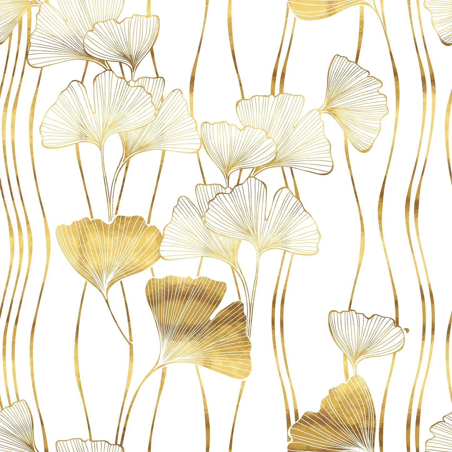 Fantasia Tovaglia antimacchia bianco e oro con decorazione ginkgo dorata in lurex