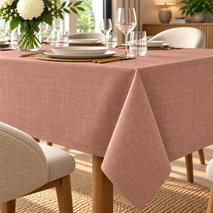 Tovaglia antimacchia rosa MELANIA Made in Italy su tavola elegantemente apparecchiata