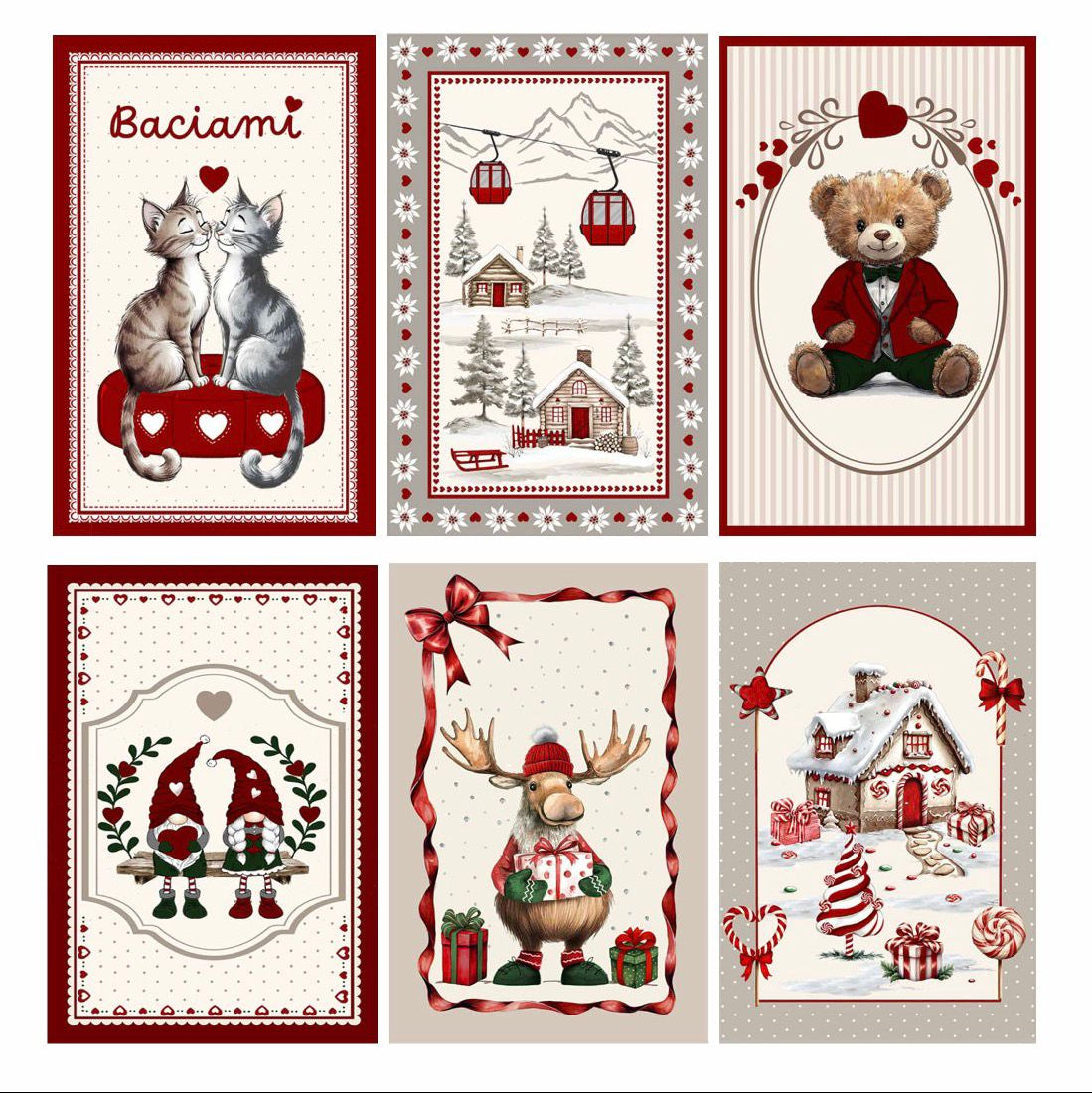 Set di 6 strofinacci in spugna Maison Winter 2026 con stampe digitali natalizie