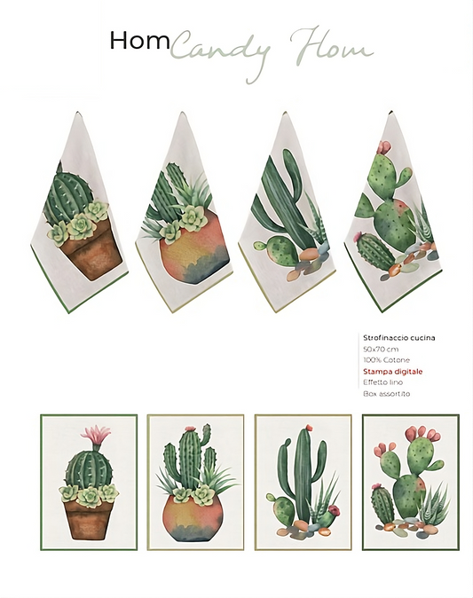 “Strofinaccio cotone 50x70 con grafica cactus in stampa digitale”
