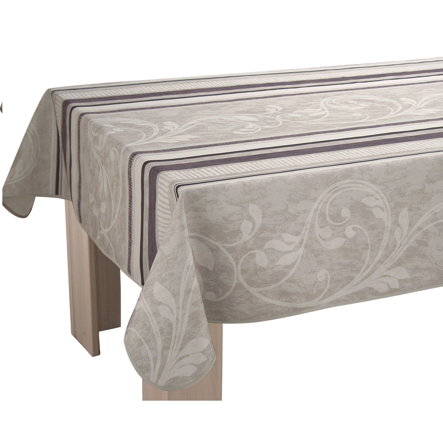 Tovaglia antimacchia rettangolare beige e tortora con motivo arabesco elegante per sala da pranzo