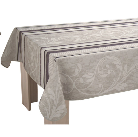 Tovaglia antimacchia rettangolare beige e tortora con motivo arabesco elegante per sala da pranzo