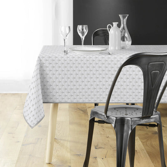 Tovaglia antimacchia rettangolare bianco e grigio chiaro con motivo geometrico elegante a ventagli