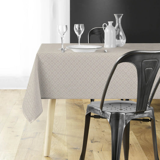 Tovaglia antimacchia geometrica beige naturale rettangolare, facile da pulire e senza stiro