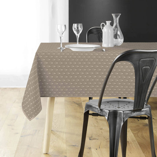 Tovaglia antimacchia geometrica beige elegante e senza stiro, fantasia Lutecia Naturel