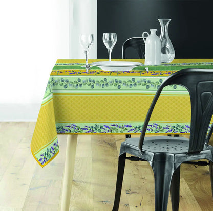 Tovaglia antimacchia rettangolare gialla con motivo provenzale decorativo