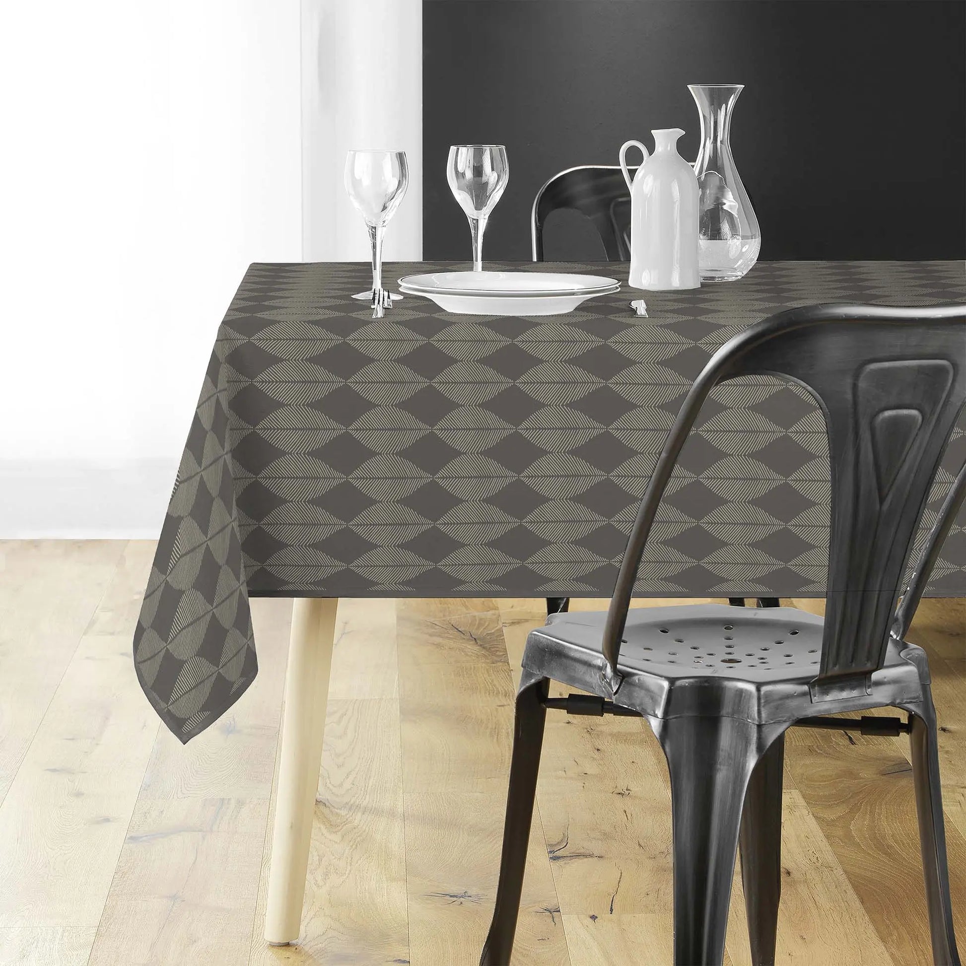 Tovaglia antimacchia rettangolare grigio antracite con fantasia geometrica moderna