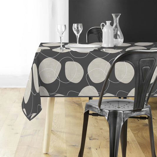 Tovaglia antimacchia rettangolare grigio e beige con motivo geometrico a cerchi