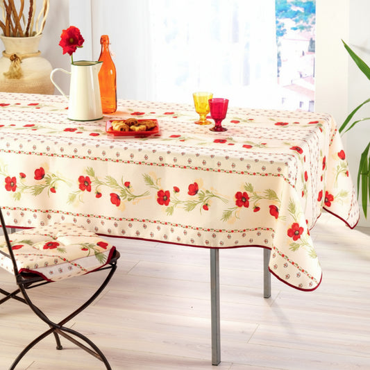 Tovaglia antimacchia rettangolare rosso con fantasia papaveri stile provenzale