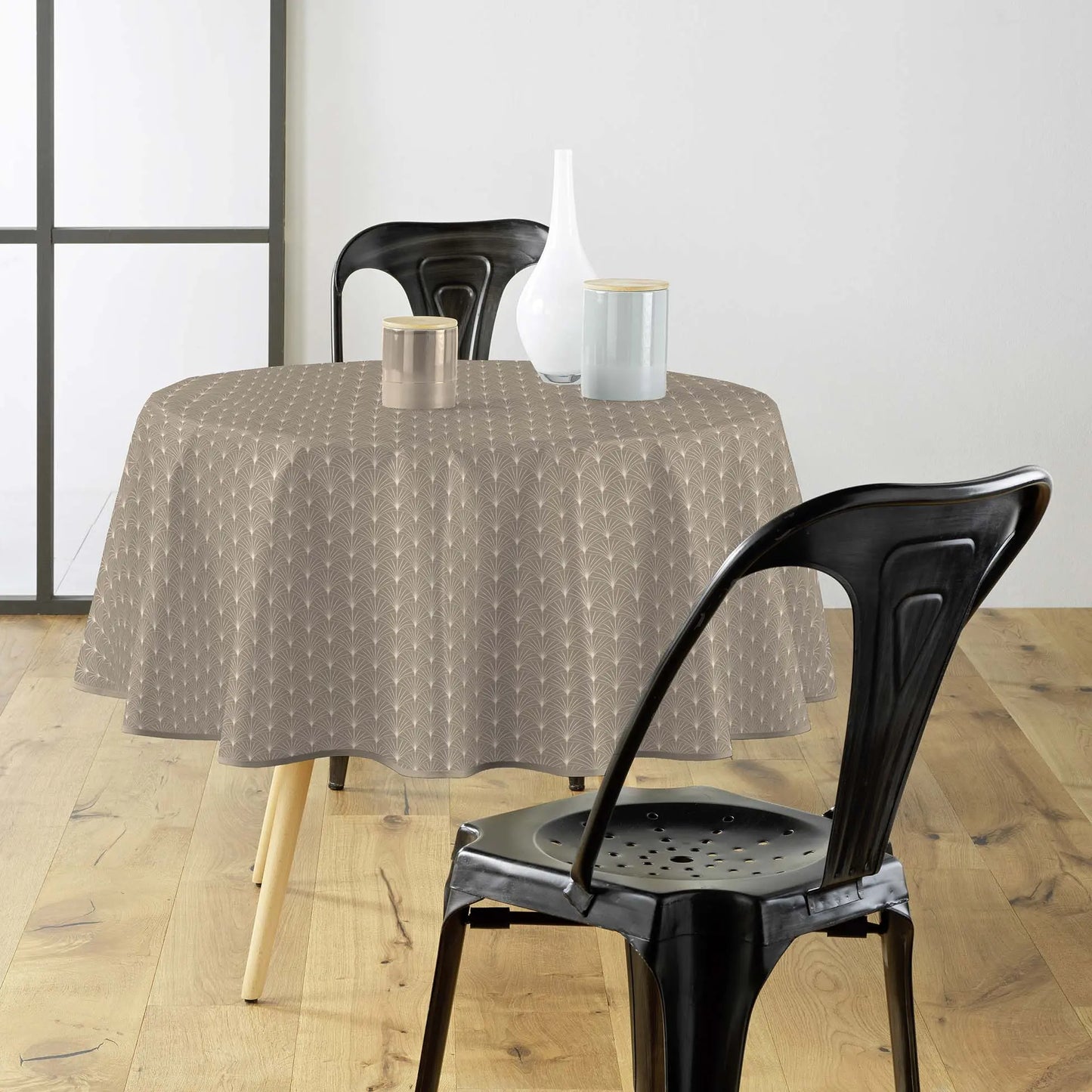 Tovaglia antimacchia geometrica beige elegante e senza stiro, fantasia Lutecia Naturel