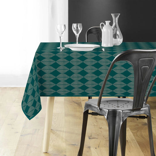 Tovaglia antimacchia rettangolare verde ottanio con fantasia geometrica moderna a losanghe