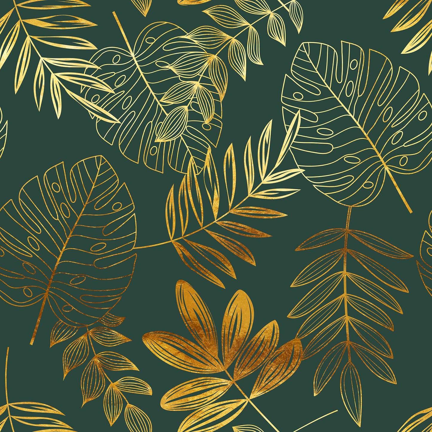 Fantasia tovaglia antimacchia verde e oro con motivo botanico dorato in lurex