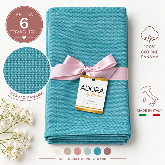 Set 6 Tovaglioli in Cotone Panama – Turchese